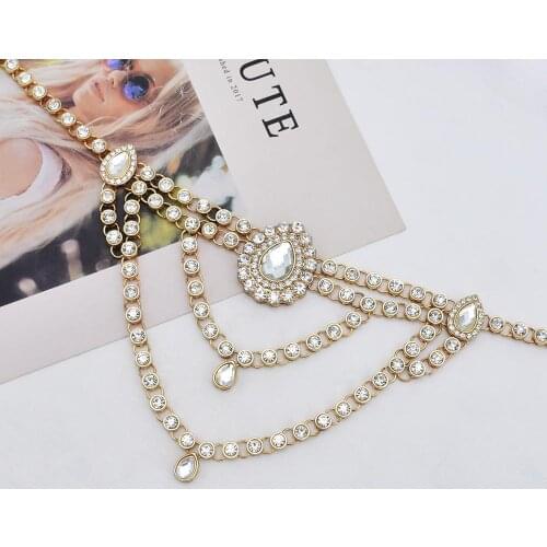 European American Gold Fashion Waist Chain Exaggerated Beach Leisure Carving Rhinestone Water Drop Statement Body Chain