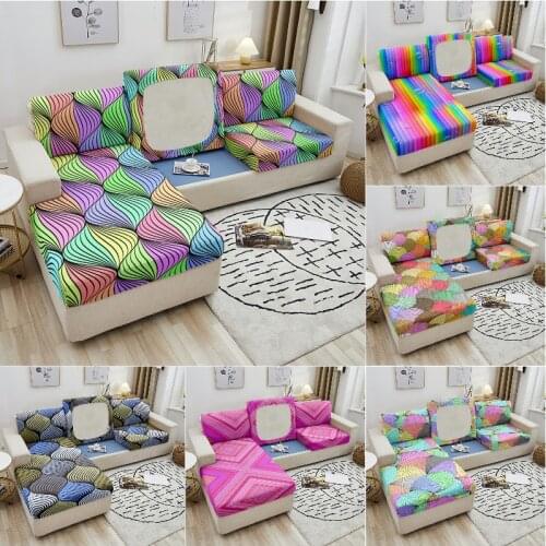 3D Colorful Geometry Elastic Sofa Seat Cushion Cover Corner L-Shape Sofa Seat Cover for Living Room Spandex Couch Cover 1-4 Seat