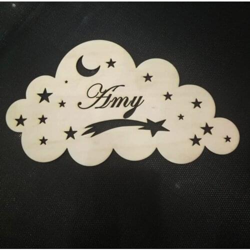 Rustic Wood Door Sign Cloud Moon Star Shape Personalized Wooden Kids Name Sign Custom Baby Shower Room Decor Laser Cut