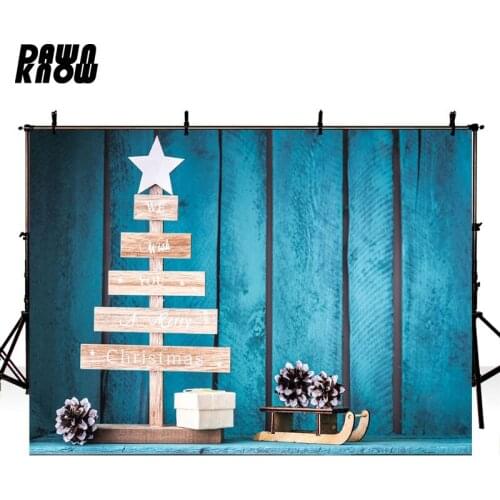 DAWNKNOW Blue Wood Wall Photography Background For Kids Merry Christmas Photo Shoot Backdrops For Children Photocall lv1012