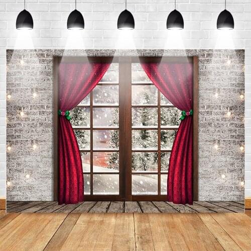 Photography Backdrop Christmas Winter Snowflake Xmas Background for Photo Studio Red Window Sill Grey Brick Wall Family Party