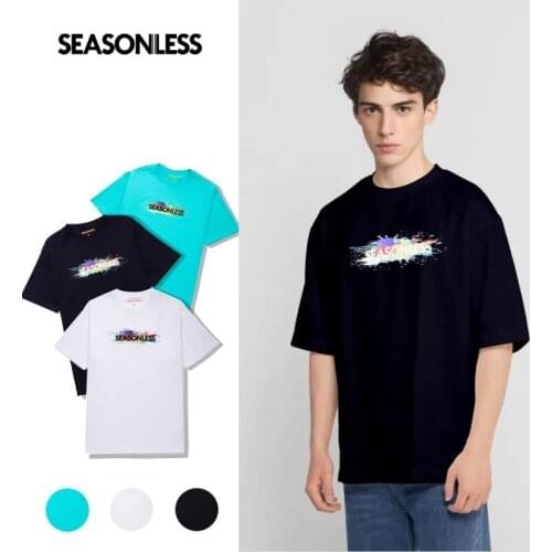 SEASONLESS Oversized Heavy Cotton T Shirt For Men 2021 New Print T-shirt Ink-paintng Casual Streetwear Soft