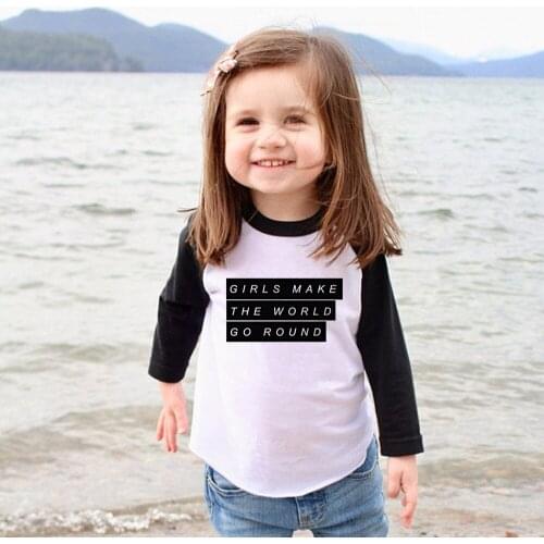 GIRLS MAKE THE WORLD GO ROUND KIDS Ralgan TSHIRTS Boy Girl T Shirt for Children Toddler Clothes Funny Long Sleeve Top Tees