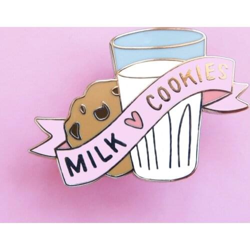 Perfect Match Milk and Cookies Hard Enamel Pin Cute Cartoon Dessert Tasty Food Medal Brooch Backpack Pins Jewelry Unique Gift