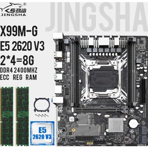 Jingsha X99MG LGA 2011-V3 Motherboard Set with 2*4=8GB DDR4 2400MHZ ECC REG Ram And Xeon E5 2620V3 Support Unlock Turbo Boost
