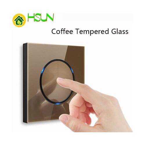 Coffee Tempered glass switch 1 2 3 4 gang 2 way Light pressure Wall Switch Socket With LED lights Household