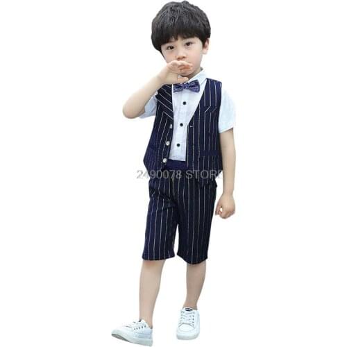 Kids Vest +Shorts 2Pcs Suit Clothing Set Flower Boys Formal Birthday Tuxedo Dress School Kids Birthday Gift Dance Suit
