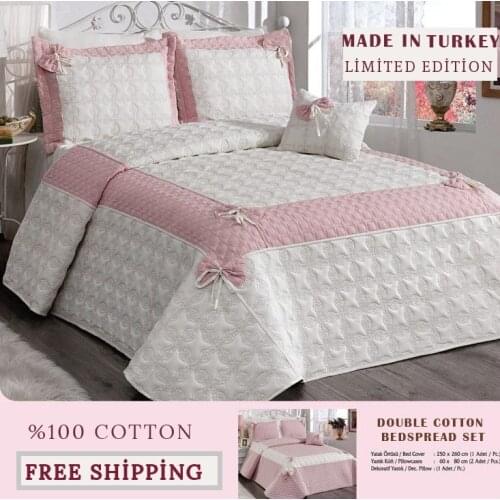 Double Bed Cover Set Pink 250x260 cm Pure Cotton Free Shipping-34