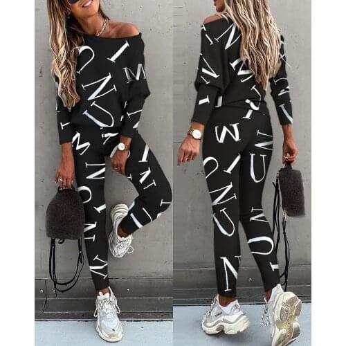 Fashion 2 Pieces Sets Women Solid Outfits Spring Autumn Sets Ladies Long sleeve Slash Neck Suits Streetwear Joggers Tracksuit