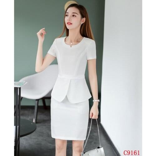 Summer Fashion Casual White Blazer Women Business Suits with Skirt and Top Sets Short Sleeve Jacket Female Clothes