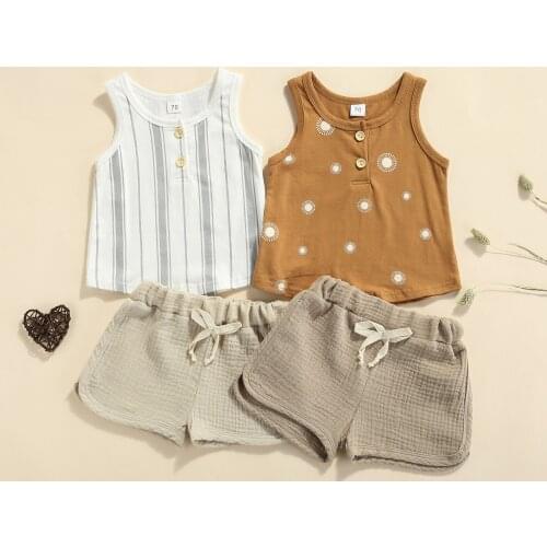 Toddler Kids Baby Boys Summer Casual Clothes Sets Stripe Polka Dot Printed Sleeveless Tank Tops Shorts Outfit 2Pcs Set