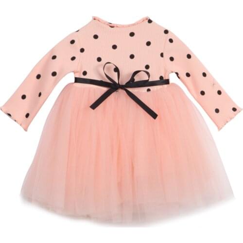 Citgeett Spring Autumn Cute Newborn Kids Baby Girl Long Sleeve Polka Dot Lace Bow Knitting Dress Patchwork Party Tutu Dresses