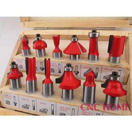 12pcs/set 1/2" (12.7mm) Shank Wood Router Bits Set Sharp Cutting Drilling Door Wooden Box