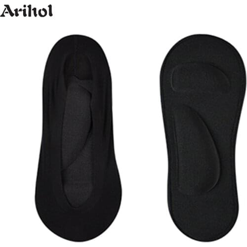 3D Sponge Padded Socks Insole Sock Womens No Show Cushion Liner Ice Silk Boat Sock Foot Pain Relief Arch Support Massage