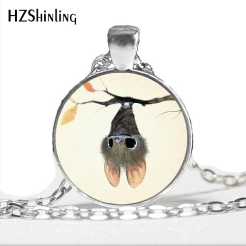 2017 New Fashion Little Bat Pendant Necklace Cute Cartoon Halloween Bat Jewelry Glass Dome Animal Necklace HZ1