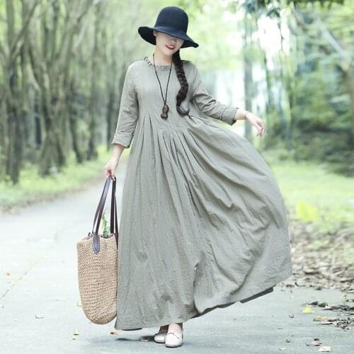 Chinese Style Maxi Dress 2020 Spring Womens Clothes Cotton Robe Oriental Oversized Dress Meditation Robe Vintage Femme 10166