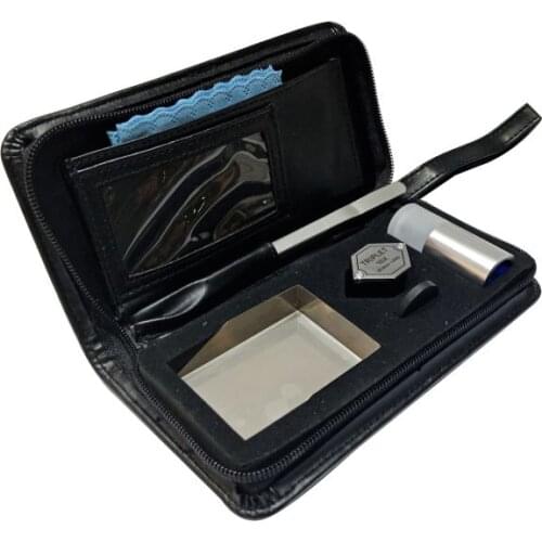 Portable Diamond Testing Tool Bag Gem Identification Black Leather Bag Tool Kit Cut Magnifying Glass Tweezers Diamond Cleaning