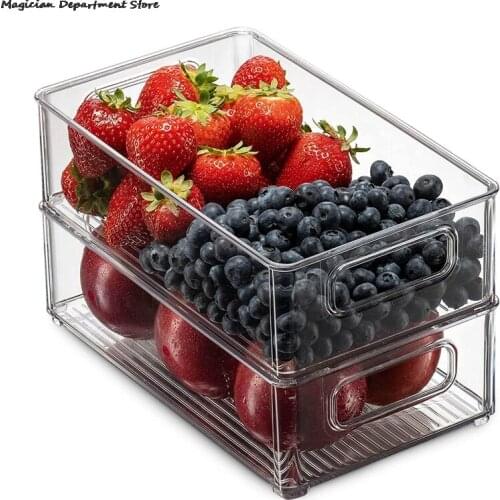 Transparent Stackable Plastic Food Storage Kitchen Refrigerator Organizer With Handles Pantry Cabinets Clear Food Storage Rack