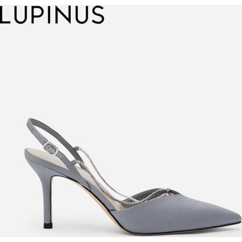 LUPINUS Luxury Rhinestone Chain Women High Heel 2021 New Spring Fashion Thin Heel Women Sandals Elegant Pointed toe Women Pumps