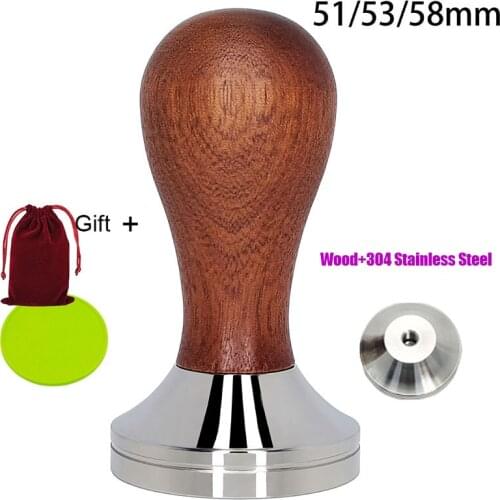 Sandalwood Handle Tamper Coffee Powder Hammer 304 Stainless Steel Base Tamper Mat 51/53/54/58mm Coffee Accessories