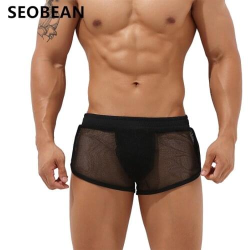 SEOBEAN Mens Sports Shorts Breathable Quick-Drying Mesh Transparent Sexy Mens Fitness Arrow Shorts Beach Wear Board Shorts