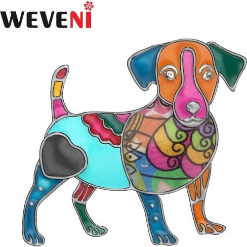 WEVENI Metal Enamel Alloy Standing Jack Russell Brooches Pin Cute Animal Clothes Jewelry For Women Teen Girls Gift Accessory