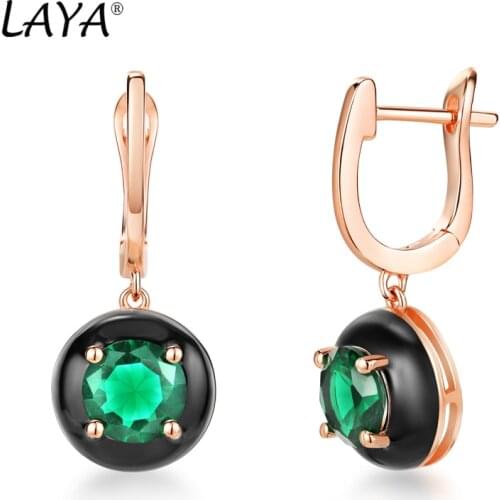 Laya Silver Earrings For Women Pure 925 Sterling Silver Retro Style Created Crystal Green Glass Enamel Fine Jewelry 2021 Trend