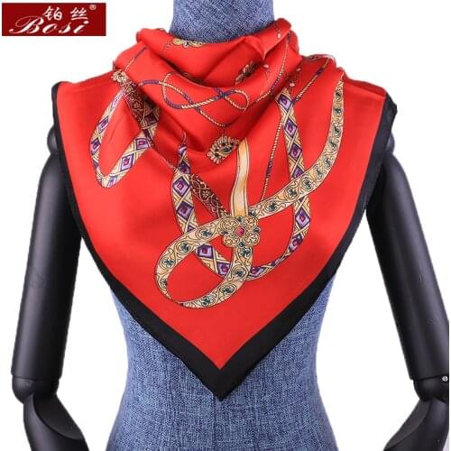 Women chain Scarf Silk spring Print satin Square lattice red Scarves Luxury Brand Quality Wraps fashion Female Shawls 70*70cm