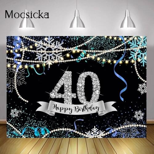 Winter Adult Happy Birthday Party Backdrop Decorations Glitter Snowflake Pearl Background Custom DIY Birthday Cake Smash Props