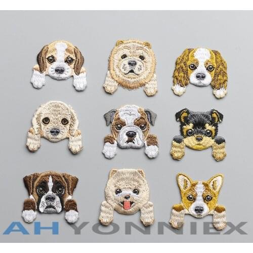 AHYONNIEX Brand 1 Piece Embroidery Dog Head Patches For Clothes Iron On Patch for T-shirt Dresses Top-level Clothing Applique