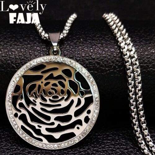 2021 Stainless Steel Crystal Statement Necklace Women Silver Color Rose Necklaces Jewelry bijoux acier inoxydable femme N1860
