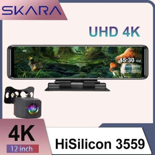 SKARA 4K Car dvr 12'' 3840×2160P Video Recorder Sony IMX415 Rear View Mirror Camera Dual lens gps Dashboard Cam Auto Registrar
