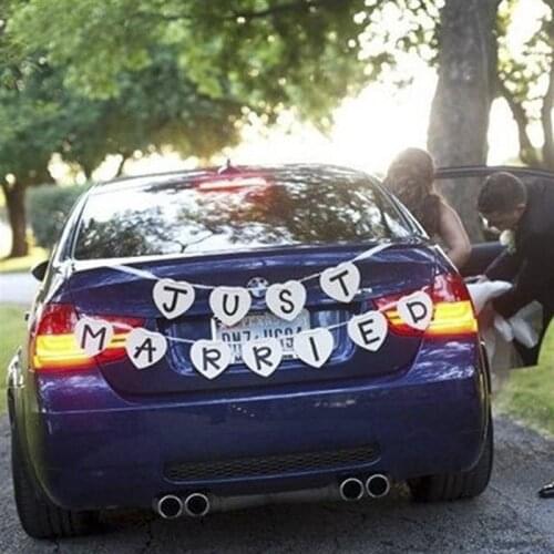 JUST MARRIED Banner Car Sign New Wedding Party Decorations Bunting Garland Handmade Photo Booth Props Event &Party Supplies