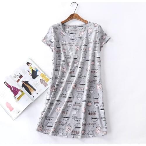Brand Designer Homewear Women Casual Cartoon nightgown Ladies Cotton nightdress Female Round collar Plus size sleep dress