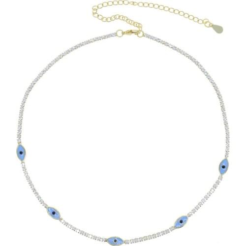 Luxury Short Sparking Cz Tennis Chain Chocker Necklace with Blue Evil Eye Charm Necklaces Fashion Women Collar Jewellery Femme