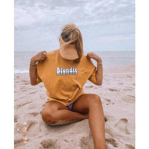 70s Retro Blondie Tee Women Sunshine Beach Holiday Printing T-shirt Unisex Casual Comfort Short Sleeve Tops Hipster Loose Shirt