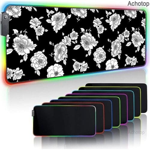 Anime RGB Gaming MousePad XXL Large LED Backlighting Mouse Pad Flower pattern Desk Pad Natural Rubber Keyboard Pad Big Desk Mat
