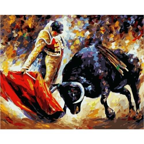 Painting By Numbers DIY Dropshipping 40x50 60x75cm Bullfighter and black bull Figure Canvas Wedding Decoration Art picture Gift