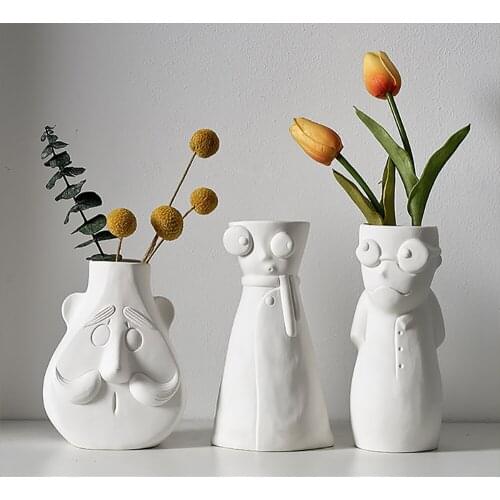 Nordic Home Decor Ceramic Vase Abstract Face Flower Pot Dried Flower Arrangment Living Room Decoration Desk Plants Accessories