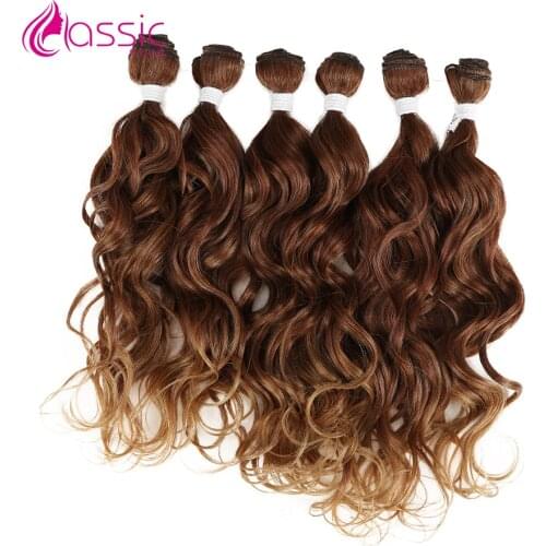 CLASSIC PLUS Deep Wave Bundles Hair Weave Bundles Ombre Brown 6Pieces 16-20Inch 250g Synthetic Hair Extensions Nature Curly Wig