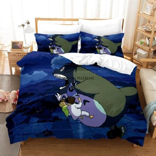 3D Japanese Anime Totoro Digital Print Bedding Set Cute Cartoon Children Bedroom Decorative Down Bed Cover Pillowcase