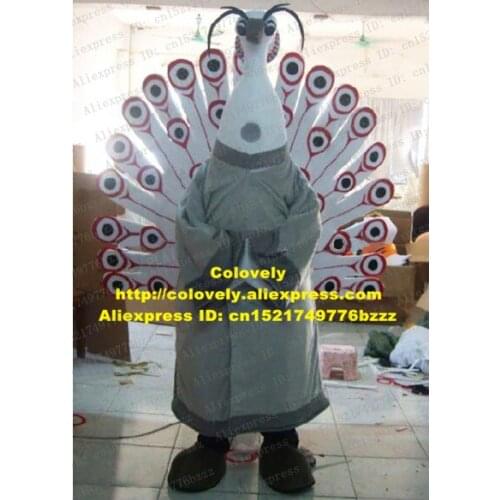 Beautiful Gray Peacock Peafowl Pavo Bird Mascot Costume Fancy Dress Thin White Neck Gray Robe Brown Boots Long Tail No.7086 FS