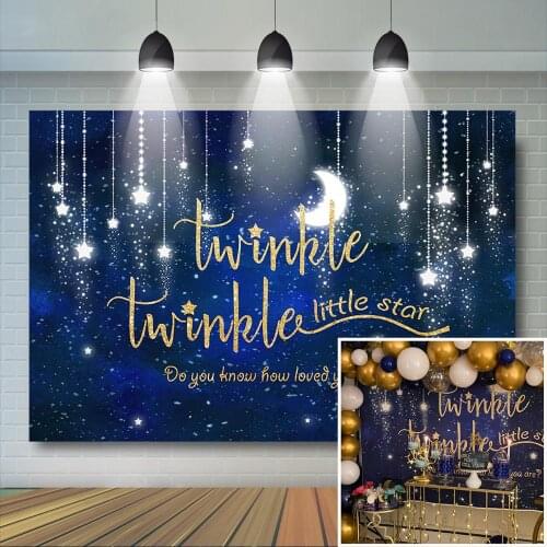 Twinkle Twinkle Little Star Backdrop Starry Moon Space Photography Background Glitter Star Birthday Baby Shower Party Decor