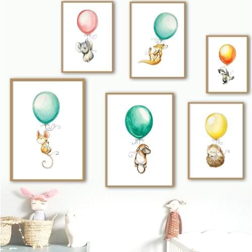 Cartoon Balloon Fox Koala Duck Hedgehog Nordic Posters And Prints Wall Art Canvas Painting Animals Wall Pictures Kids Room Decor