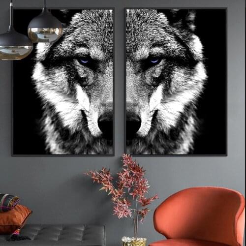 Animals Poster Wolf Wall Decoration Canvas Prints Modern Home Decor 2 Pieces Black and White Picture Man Room Decoration
