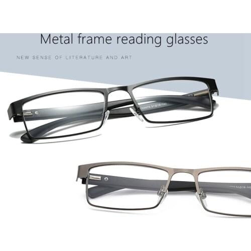 High Quality Men Women Metal Alloy Reading Glasses Spring Hinge 12 Layers Magnifying Presbyopic Glasses Full Frame Black 1.50