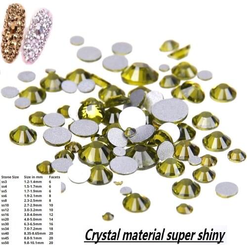 Olive Color Nail Art Non Hotfix Crystal Rhinestones SS3(1.2MM)-SS34 (7.2MM) Flatback Glue On Pedreria Para Manualidades