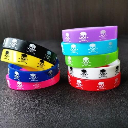 Wholesale 15Pcs/lot Rubber Band Silicone Wristband Music Party Hand Bracelet For Women Girl Peace Jesus Love Skull Print Jewelry