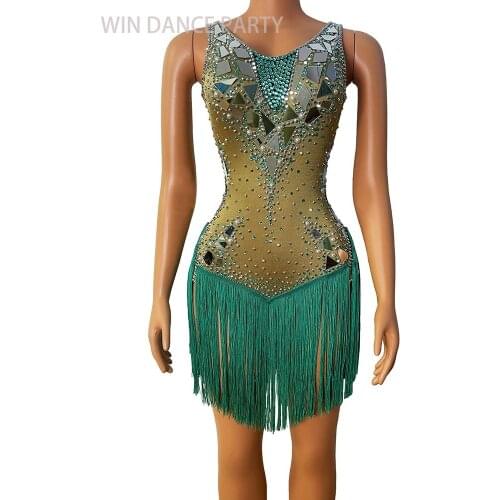 Fringed Dresses Tassel Slim Stretch Skinny Short Dress Women Stage Evening Dress Singer Dancer