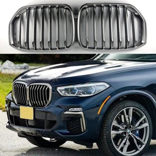 Fit for 2019 2020 2021 BMW X5 X6 G05 G06 to M50 Cerium Gray Medium Mesh Fog Lamp Frame Fangs Decoration Frame